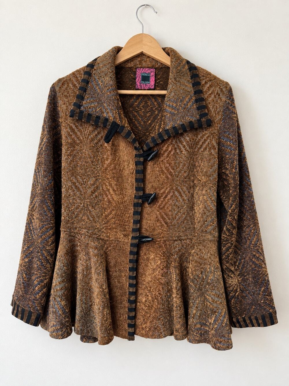 Patricia Palson Handwoven Chenille Peplum Jacket Fiber Art Art To Wear Toggle S